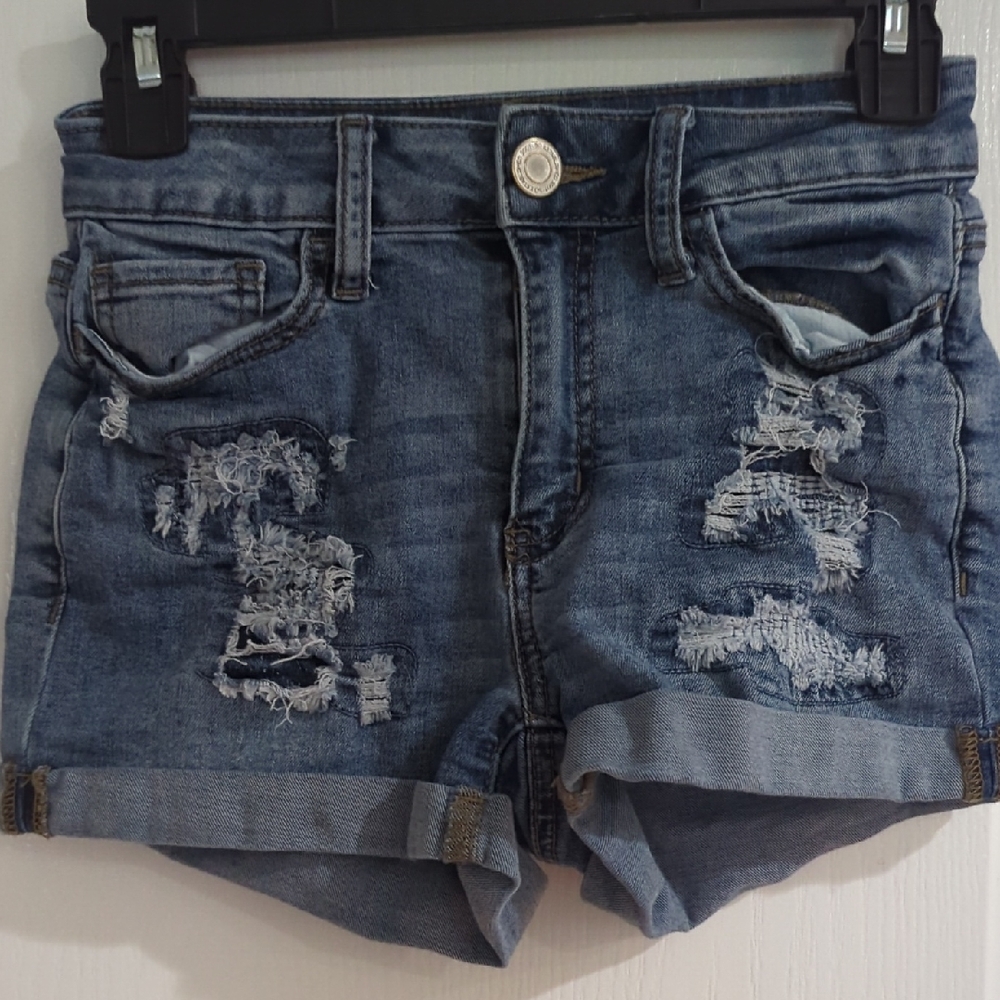 SO Distressed Denim Jean Shorts in Blue